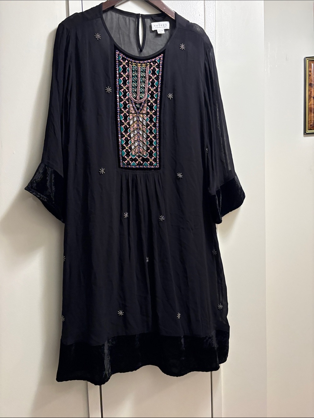 Velvet by Graham & Spencer Black Embroidered  Tunic Dress. NWOT
